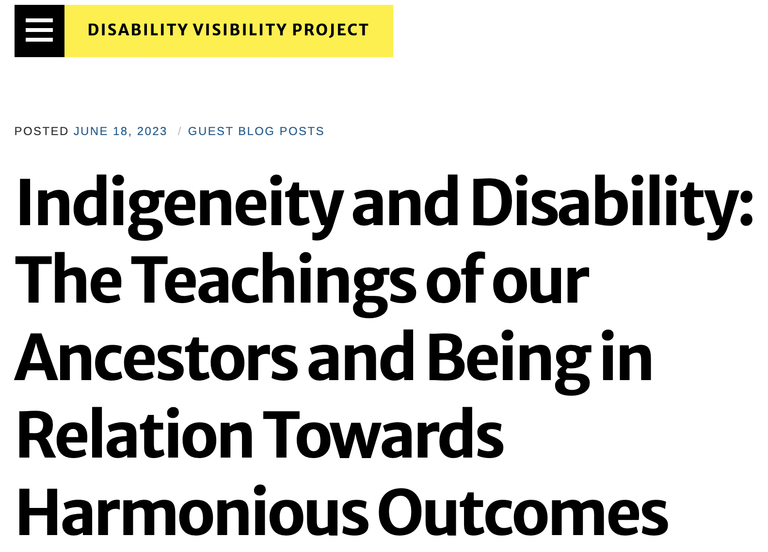 Indigeneity and Disability: The Teachings of our Ancestors and Being in Relation Towards Harmonious Outcomes