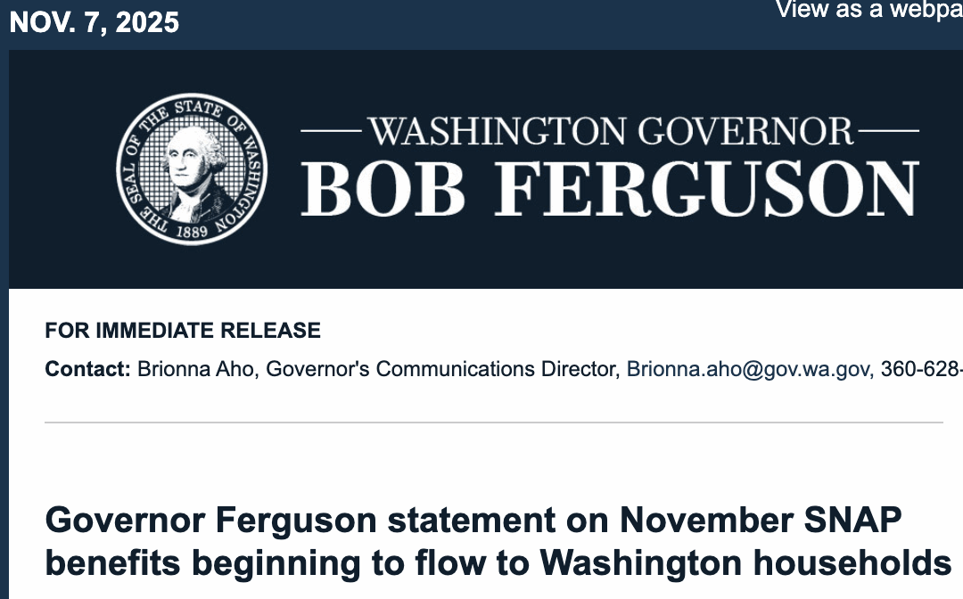 WA Governor: Washingtonians receive SNAP benefits