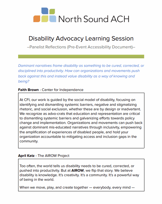 Disability Advocacy Learning Session – Panelist Reflections (Pre-Event Accessibility Document)