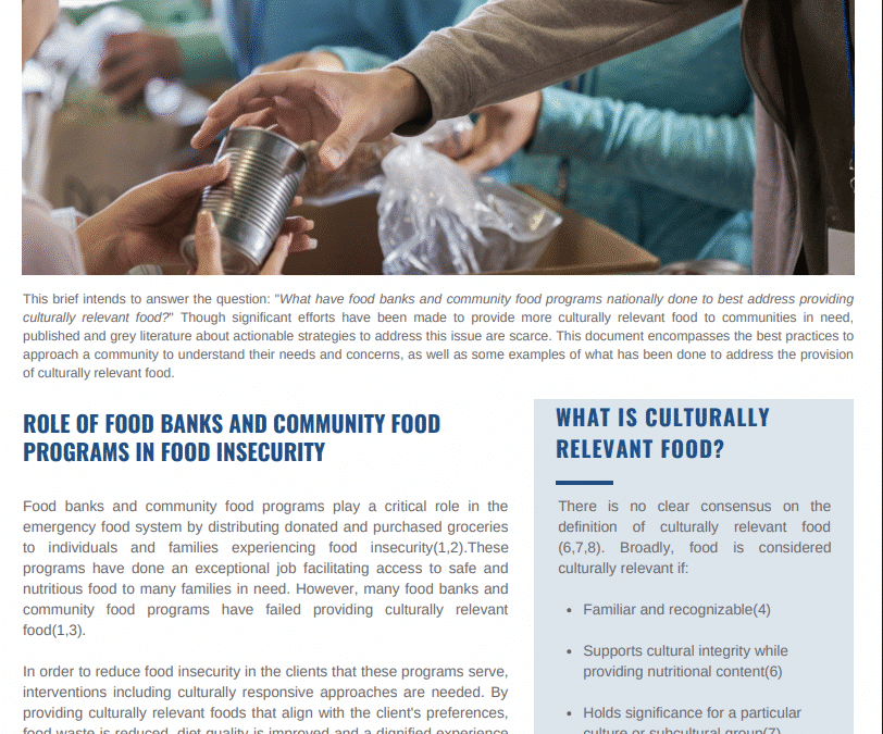 Role Of Food Banks And Community Food Programs In Providing Culturally Relevant Food